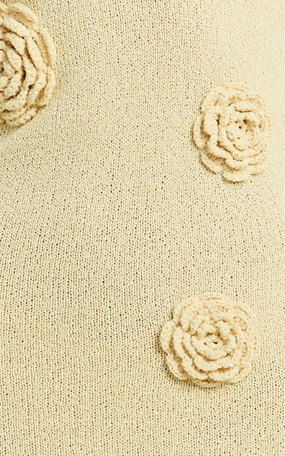 Elodie Maxi Dress - Halter 3D Floral Knit Dress in Lemon
