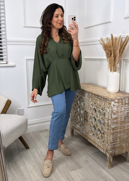 Marissa Khaki Cape Sleeve Blouse