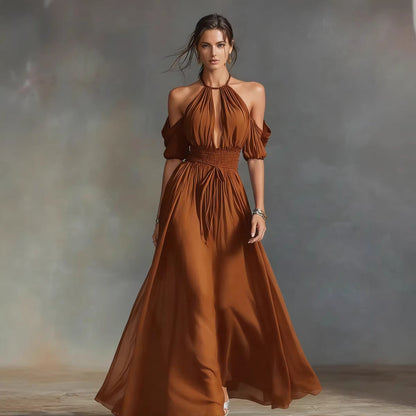 Solid-Color Halter Neck Midi Dress – 4 Colors, S–2XL