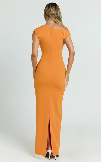 Genie Maxi Dress - Off The Shoulder Dress in Orange