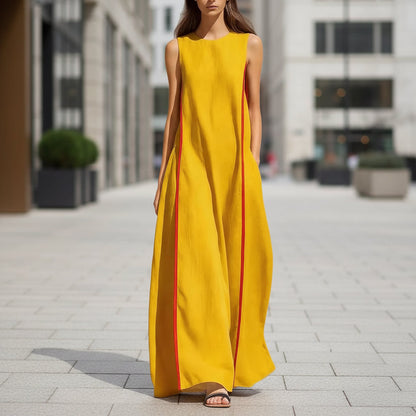 Women's Linen Sleeveless Loose Striped Maxi Dress