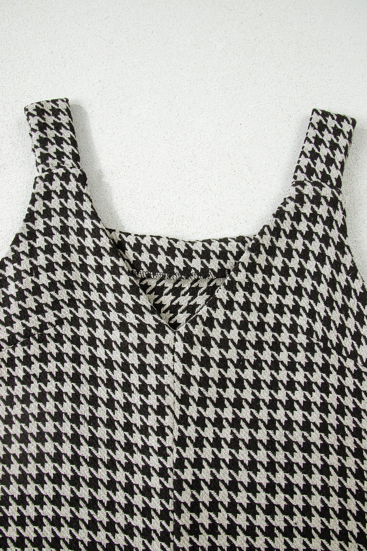 Khaki Houndstooth Print V Neck Sleeveless Mini Dress