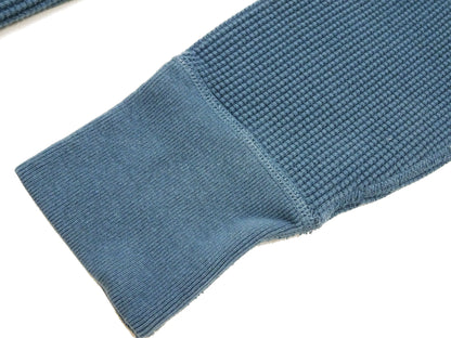 Studio D'Artisan Men's Heavyweight Waffle Knit Thermal Long Sleeve T-Shirt - 100% Cotton, Crew Neck, Ribbed Cuffs, Raw-edge hem, Made in Japan (SDA 9936) Faded-Blue