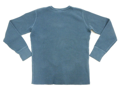 Studio D'Artisan Men's Heavyweight Waffle Knit Thermal Long Sleeve T-Shirt - 100% Cotton, Crew Neck, Ribbed Cuffs, Raw-edge hem, Made in Japan (SDA 9936) Faded-Blue