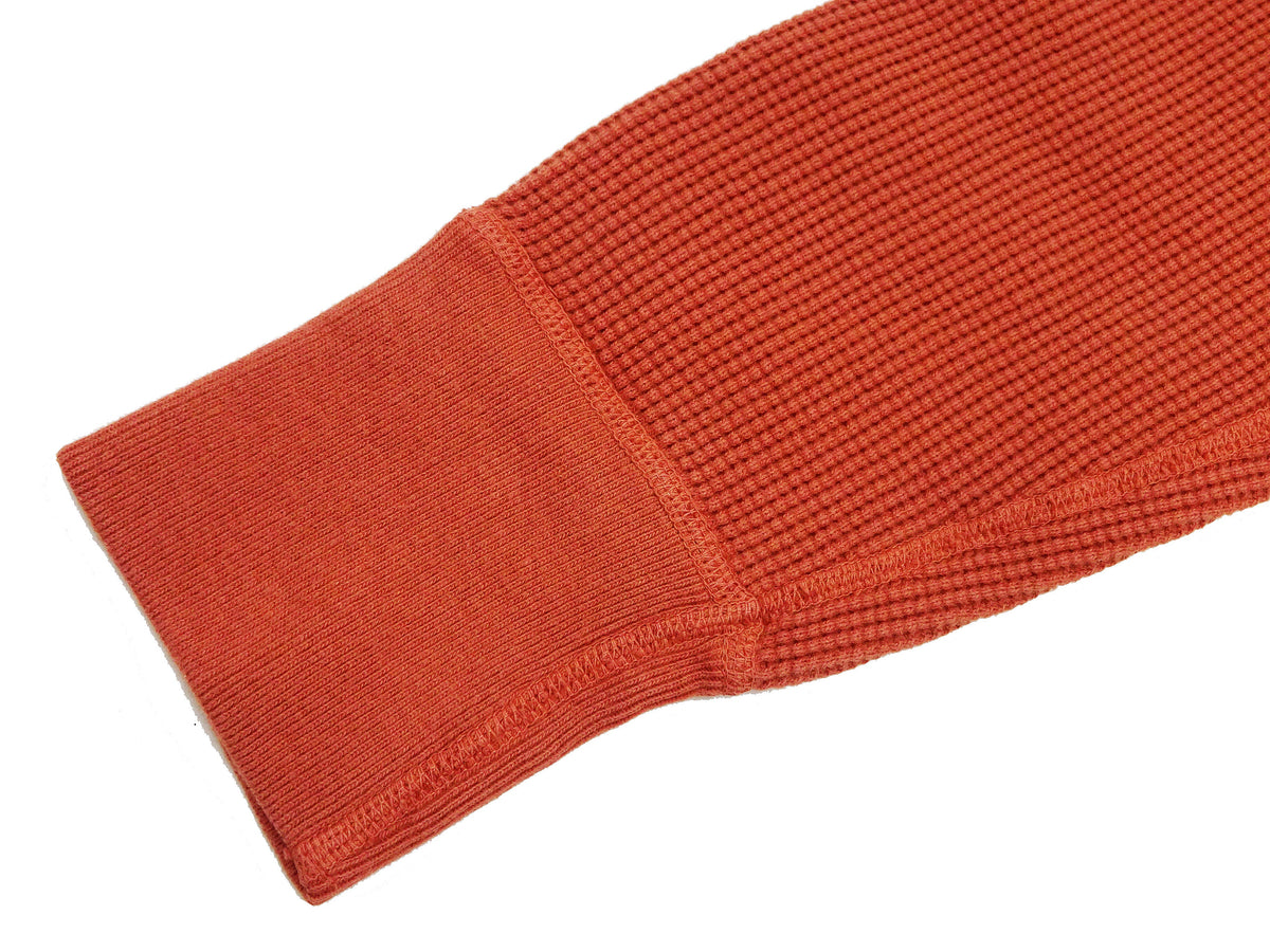 Studio D'Artisan Men's Heavyweight Waffle Knit Thermal Long Sleeve T-Shirt - 100% Cotton, Crew Neck, Ribbed Cuffs, Raw-edge hem, Made in Japan (SDA 9936) Burnt Sienna (deep red-brown color)