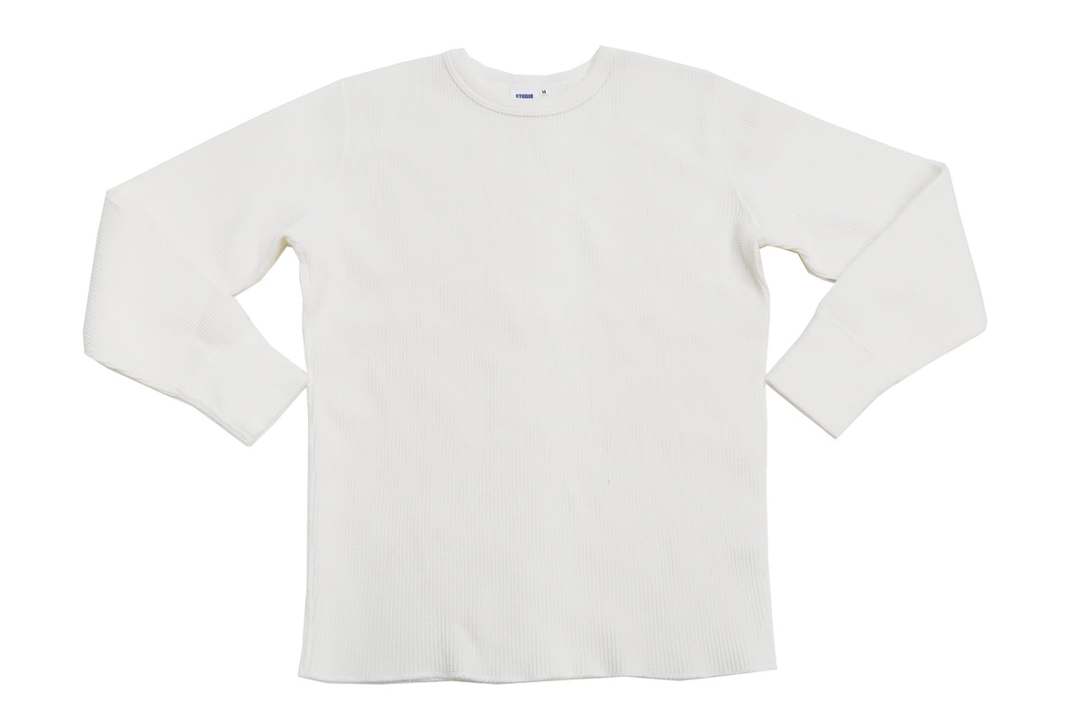 Studio D'Artisan Men's Heavyweight Waffle Knit Thermal Long Sleeve T-Shirt - 100% Cotton, Crew Neck, Ribbed Cuffs, Raw-edge hem, Made in Japan (SDA 9936) White