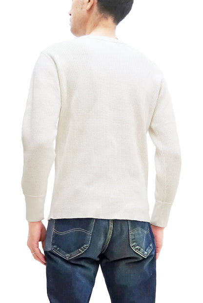 Studio D'Artisan Men's Heavyweight Waffle Knit Thermal Long Sleeve T-Shirt - 100% Cotton, Crew Neck, Ribbed Cuffs, Raw-edge hem, Made in Japan (SDA 9936) White