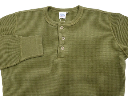 Studio D'Artisan Men's Heavyweight Waffle Knit Thermal Henley Long Sleeve T-Shirt - 100% Cotton, Ribbed Crew Neck Band, Ribbed Cuffs, Raw-edge hem, Made in Japan (SDA 9937) Khaki