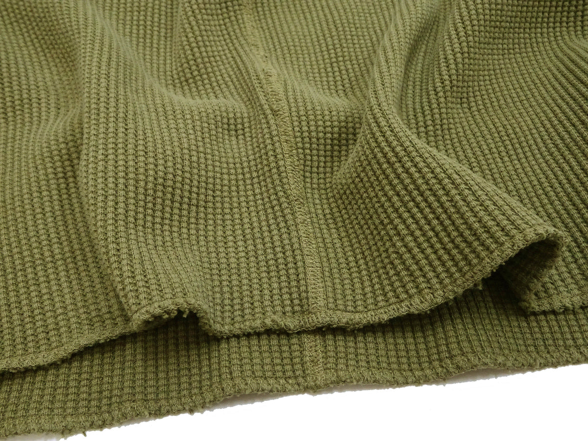 Studio D'Artisan Men's Heavyweight Waffle Knit Thermal Henley Long Sleeve T-Shirt - 100% Cotton, Ribbed Crew Neck Band, Ribbed Cuffs, Raw-edge hem, Made in Japan (SDA 9937) Khaki
