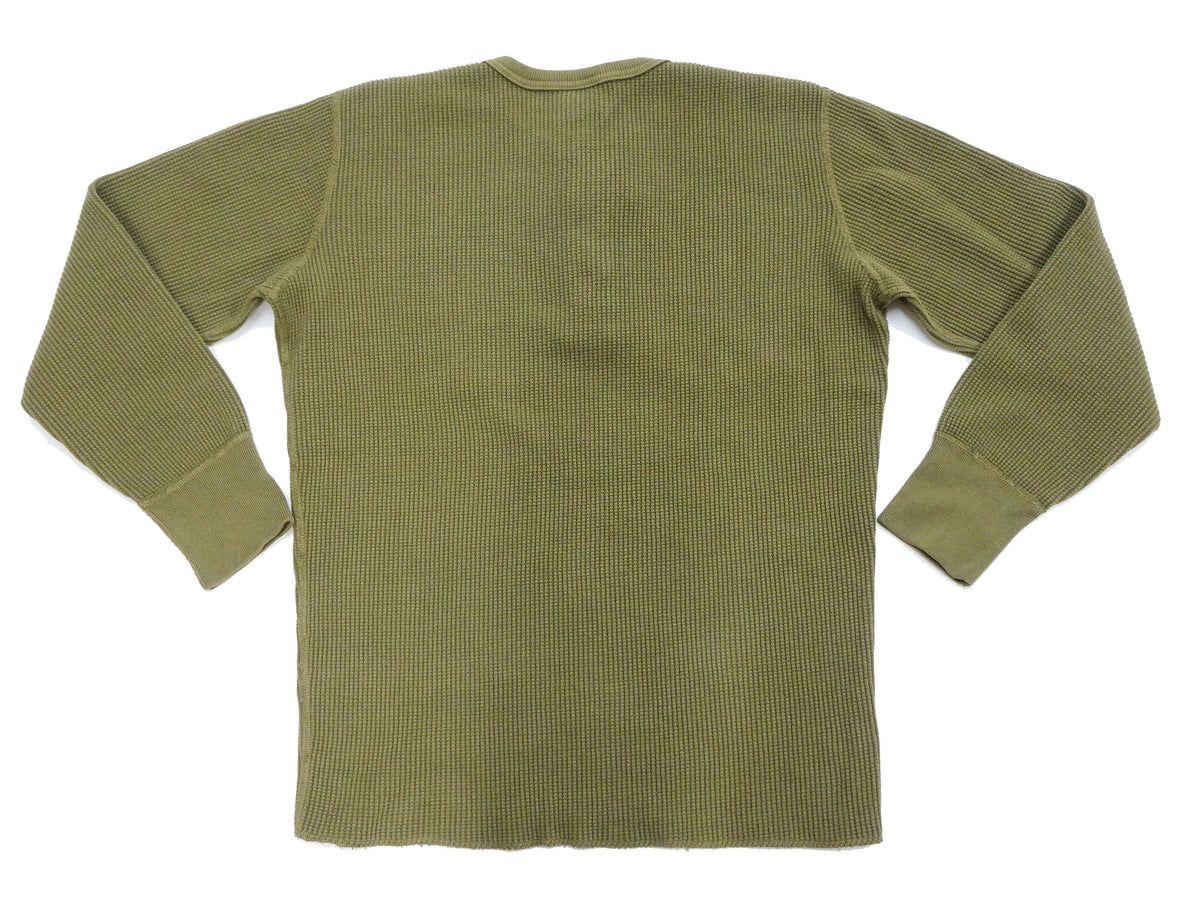 Studio D'Artisan Men's Heavyweight Waffle Knit Thermal Henley Long Sleeve T-Shirt - 100% Cotton, Ribbed Crew Neck Band, Ribbed Cuffs, Raw-edge hem, Made in Japan (SDA 9937) Khaki