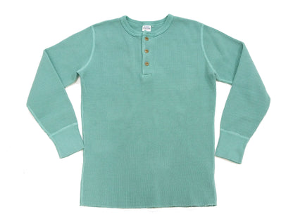 Studio D'Artisan Men's Heavyweight Waffle Knit Thermal Henley Long Sleeve T-Shirt - 100% Cotton, Ribbed Crew Neck Band, Ribbed Cuffs, Raw-edge hem, Made in Japan (SDA 9937) Emerald Green