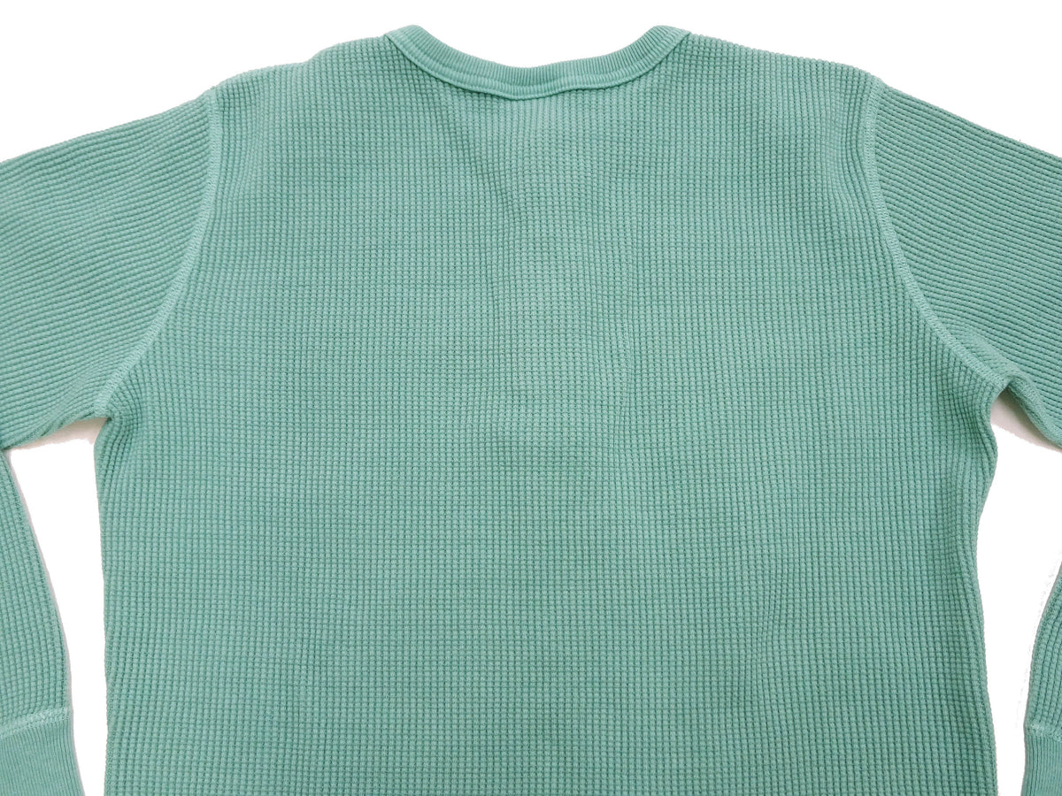 Studio D'Artisan Men's Heavyweight Waffle Knit Thermal Henley Long Sleeve T-Shirt - 100% Cotton, Ribbed Crew Neck Band, Ribbed Cuffs, Raw-edge hem, Made in Japan (SDA 9937) Emerald Green