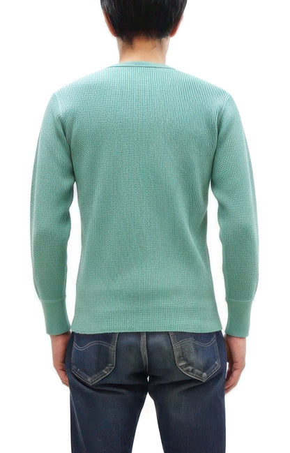 Studio D'Artisan Men's Heavyweight Waffle Knit Thermal Henley Long Sleeve T-Shirt - 100% Cotton, Ribbed Crew Neck Band, Ribbed Cuffs, Raw-edge hem, Made in Japan (SDA 9937) Emerald Green