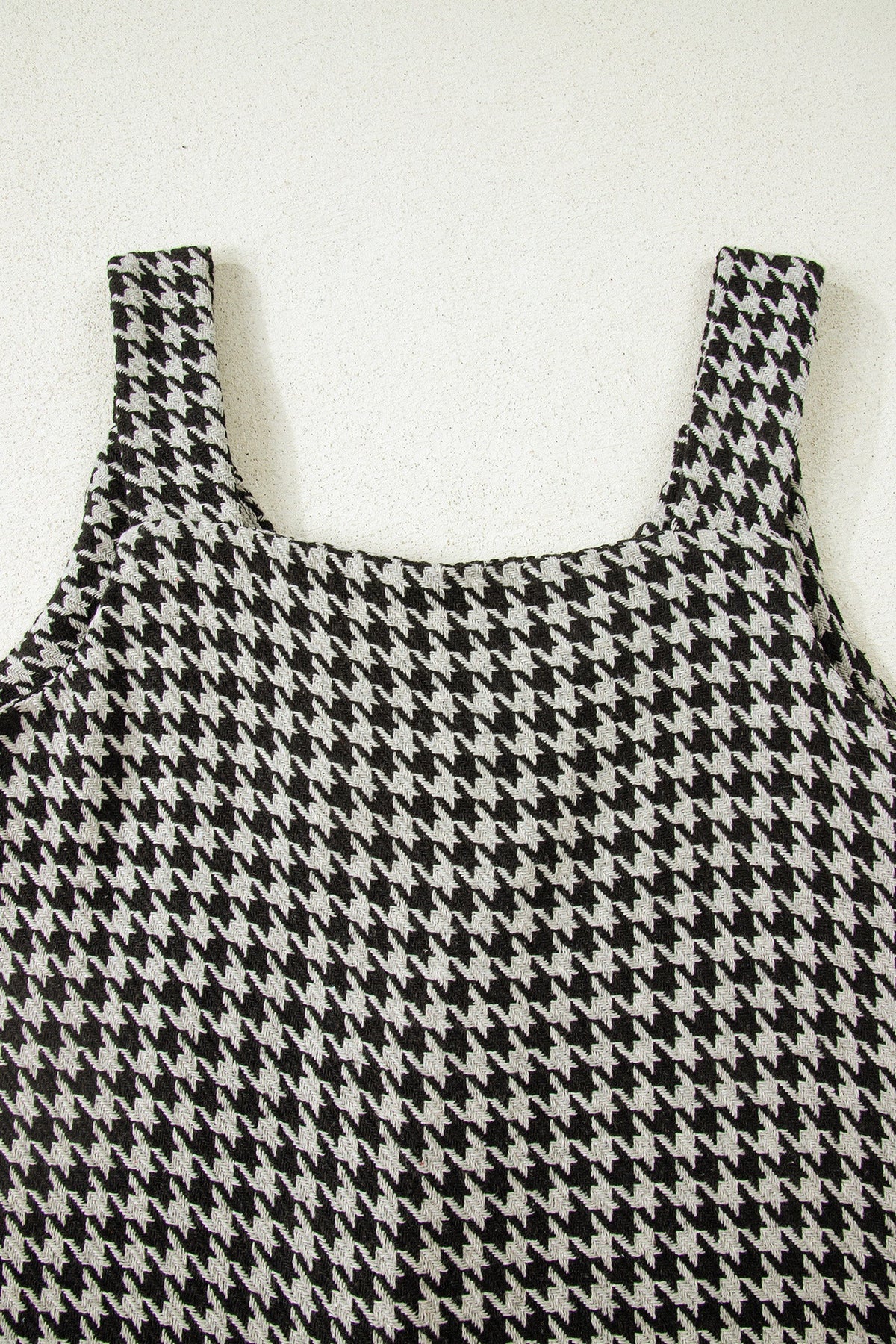 Khaki Houndstooth Print V Neck Sleeveless Mini Dress