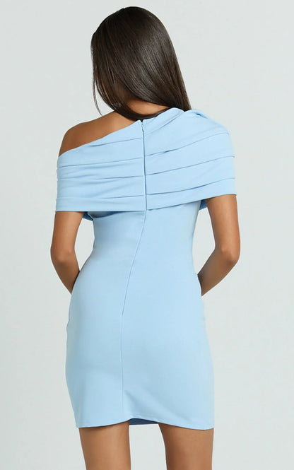 Kairose Mini Dress - Asymmetrical Sleeve Dress in Blue