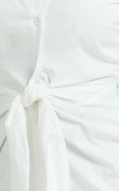 Duncan Mini Dress - Long Sleeve Tie Waist Shirt Dress in White