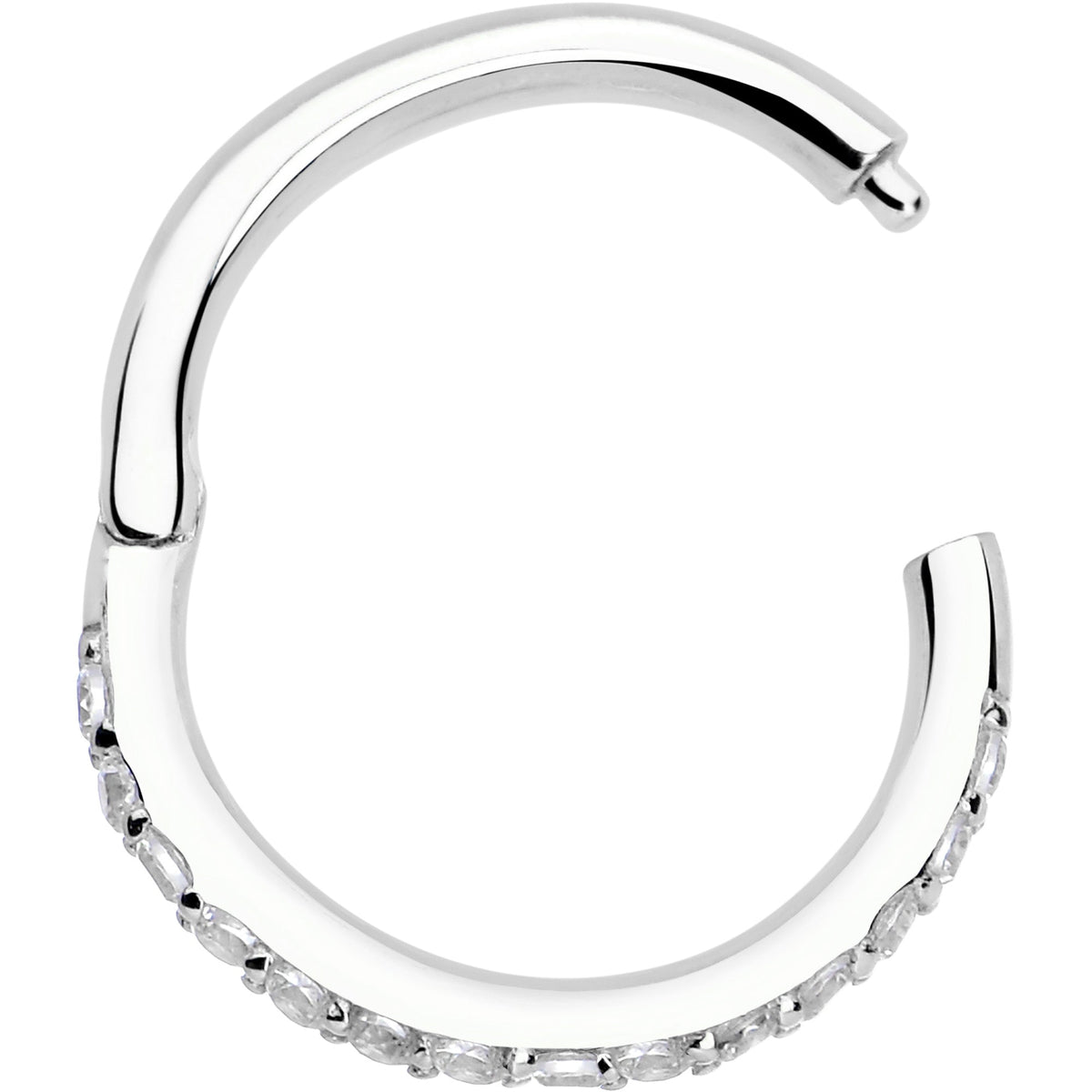 14k Solid White Gold Hinged Segment Ring Forward Facing CZ 18G 5/16