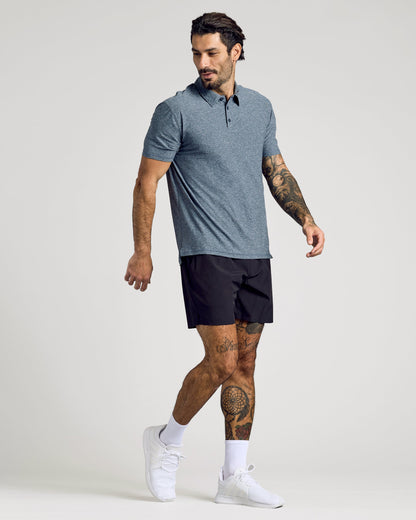 Heather Navy Active Short Sleeve Polo