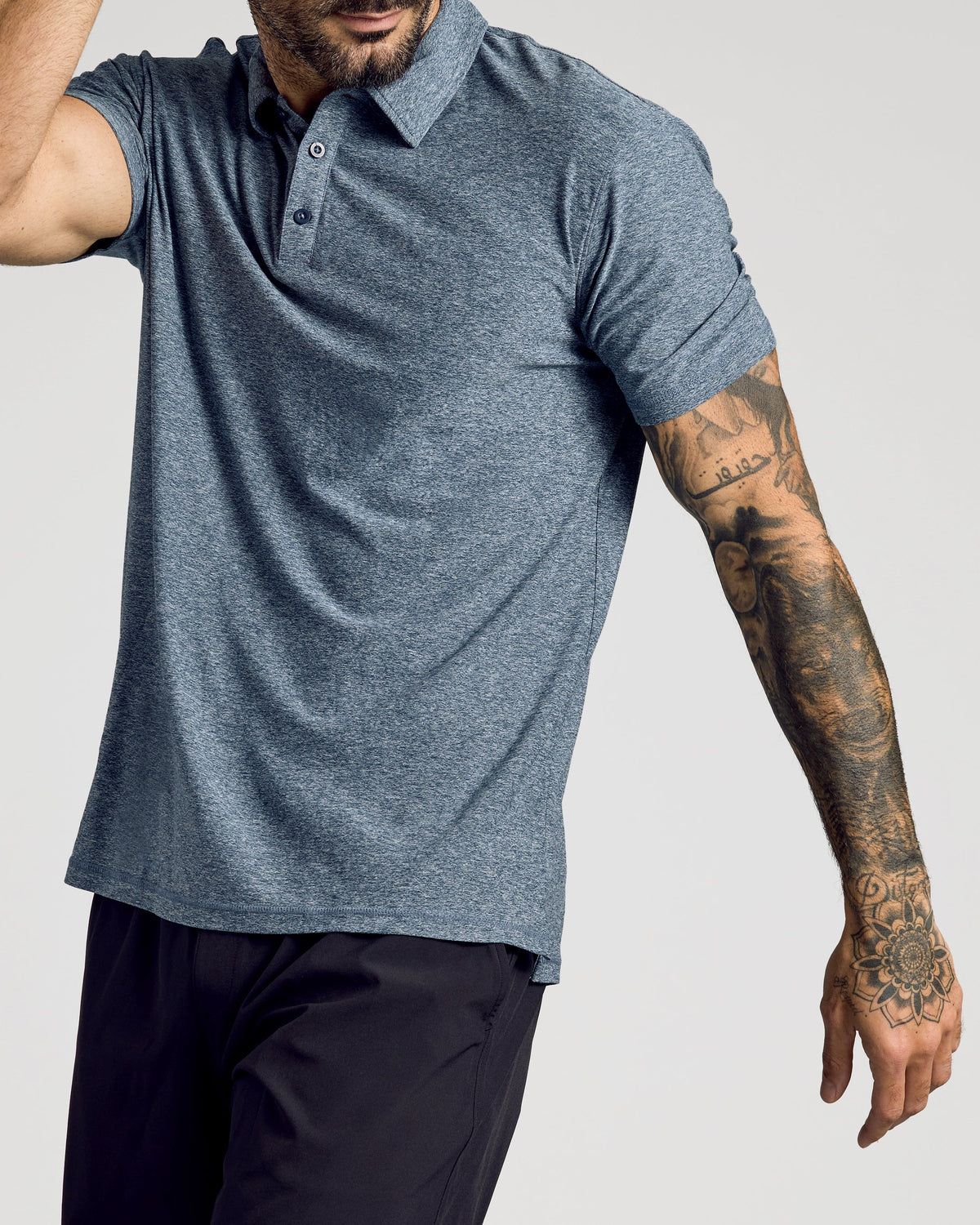 Heather Navy Active Short Sleeve Polo