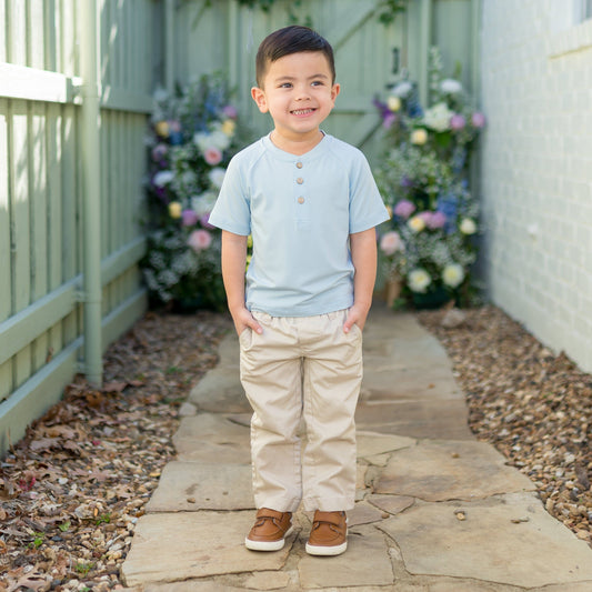 Short Sleeve Toddler Henley Tee in Breeze