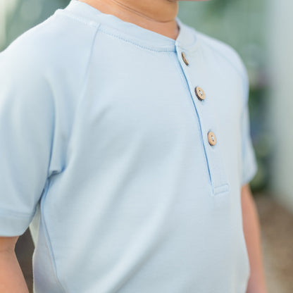 Short Sleeve Toddler Henley Tee in Breeze