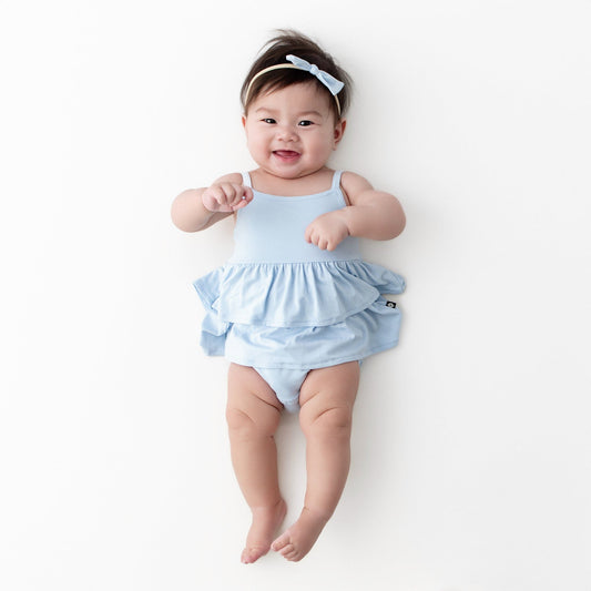 Spaghetti Strap Ruffle Romper in Breeze