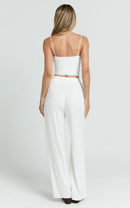 Kala Pants - Mid Waisted Relaxed Elastic Waist Pants in White
