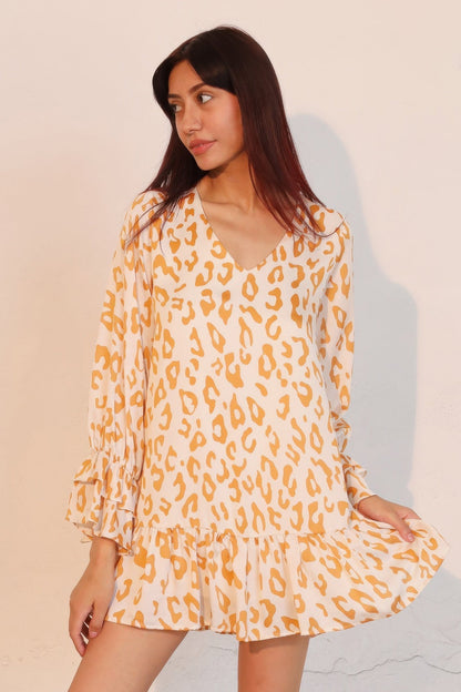 Simple Leopard Ruffle Dress