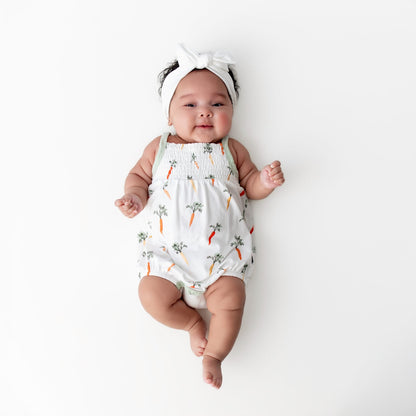 Smocked Bubble Romper in Carrot