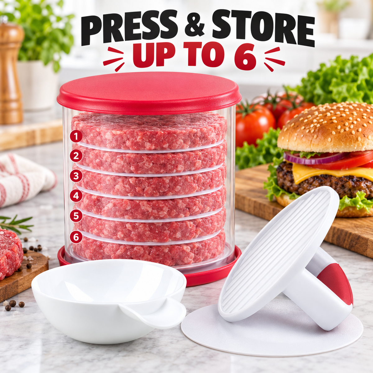 11-Piece Burger Patty Press & Storage Set – Hamburger Maker with Separator Discs