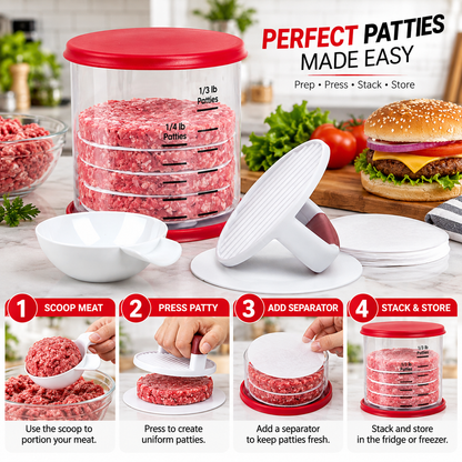 11-Piece Burger Patty Press & Storage Set – Hamburger Maker with Separator Discs