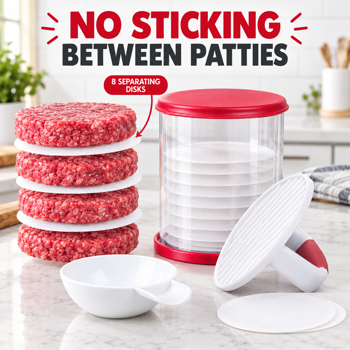 11-Piece Burger Patty Press & Storage Set – Hamburger Maker with Separator Discs