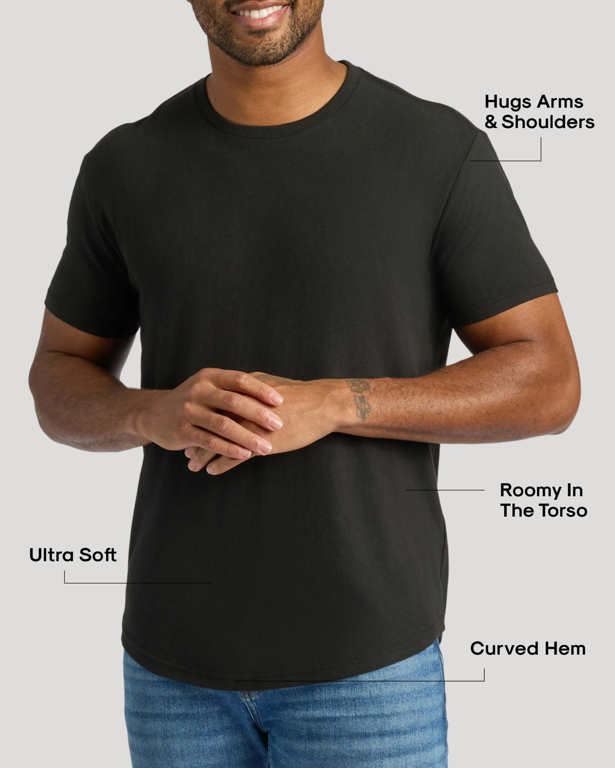 Black Curved Hem Classic Crew Neck 3-Pack