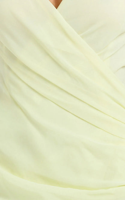 Hillary Maxi Dress - Draped V Neck Low Back Dress in Lemon