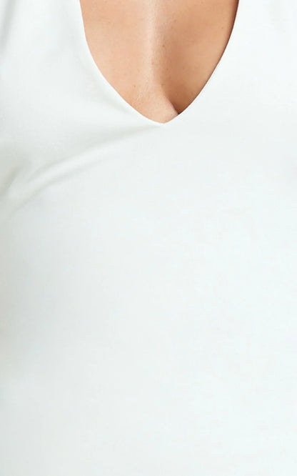 Feliz Mini Dress - Plunge Halter Low Back Dress in White