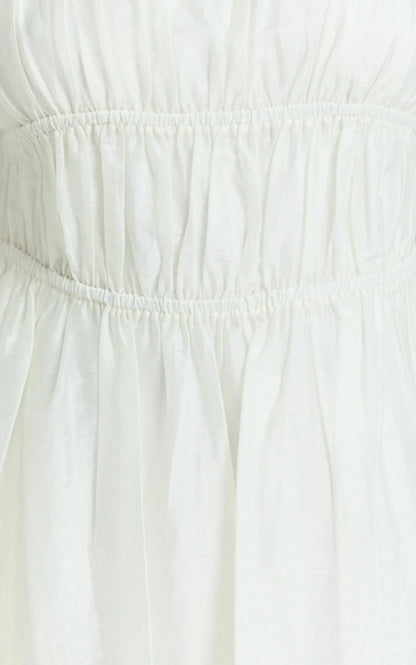Faith Mini Dress - Sleeveless Ruched Bodice Dress in White