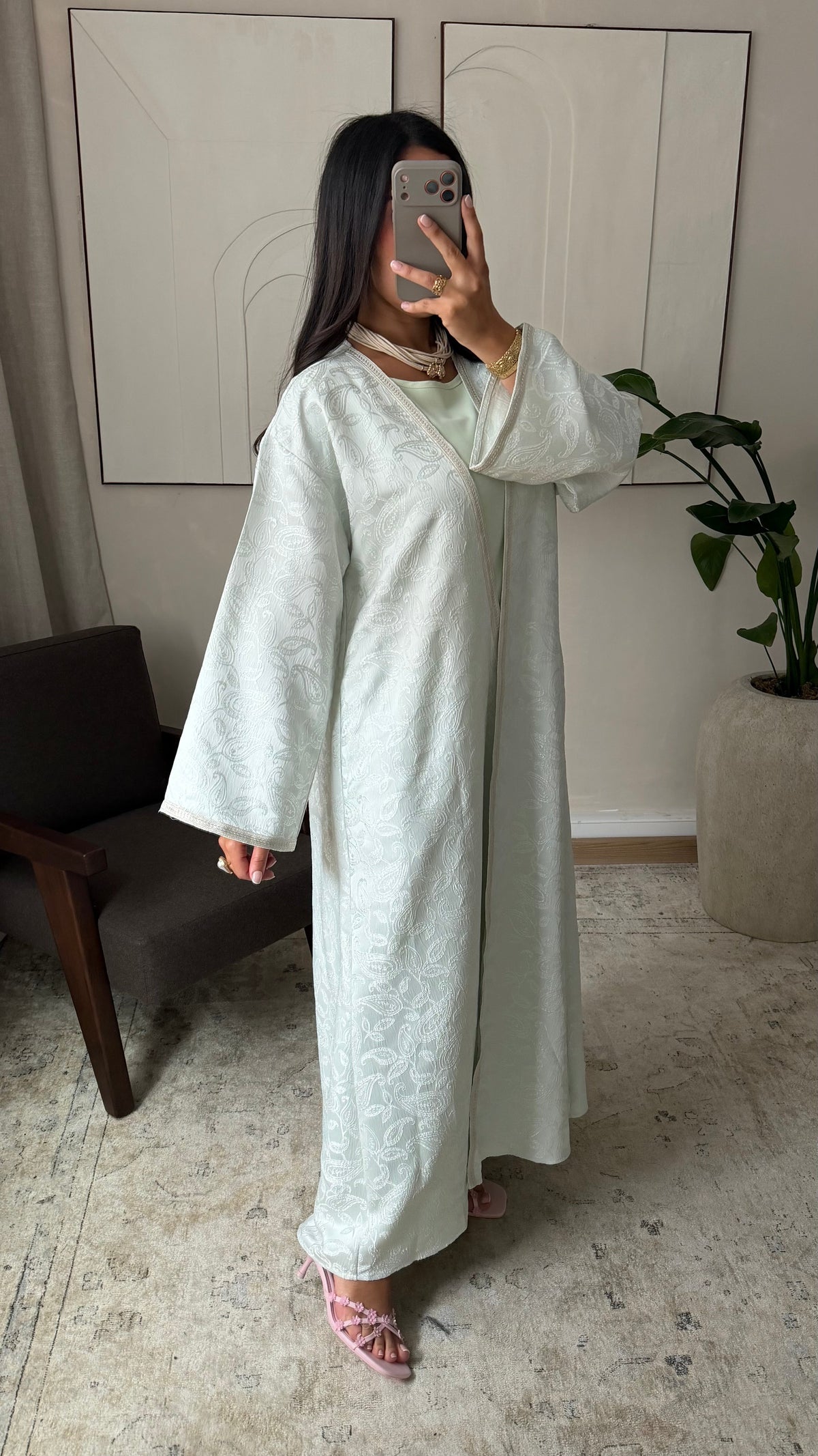 Abaya Kimono Ensemble Deux Piece Vert Deau 1