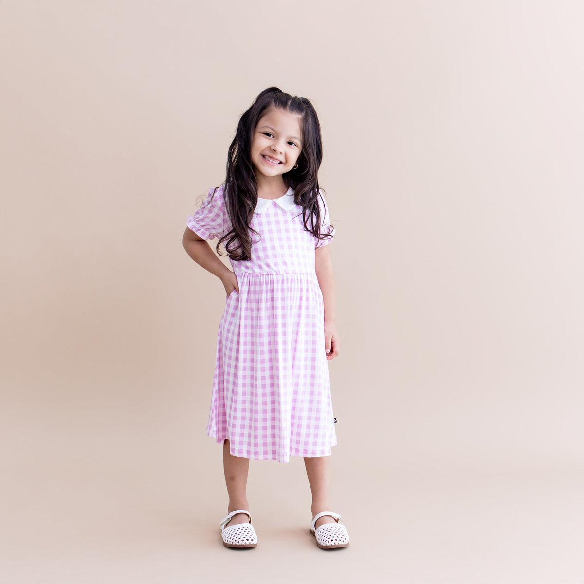 Peter Pan Collar Dress in Gingham Thistle