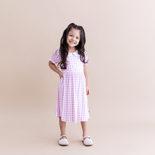 Peter Pan Collar Dress in Gingham Thistle