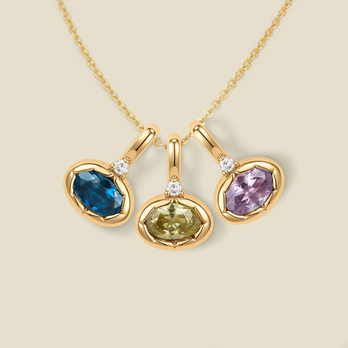 Oval Birthstone Charm Necklace