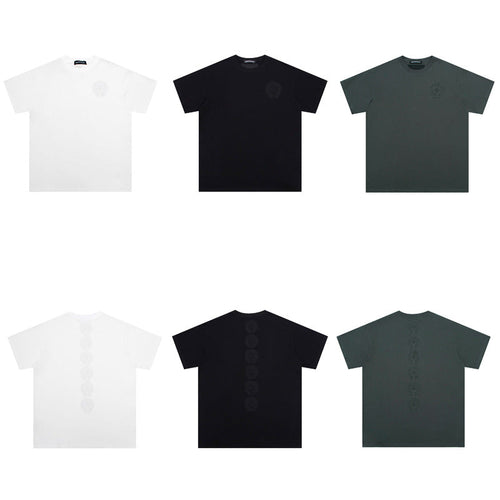 Chrome Heart T Shirts Crowe Cross Print Short Sleeve T-Shirt Loose