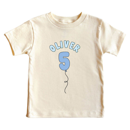 Personalized Blue Birthday Graphic Bodysuit & Kids Tee | Natural