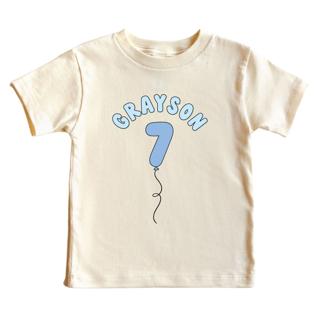 Personalized Blue Birthday Graphic Bodysuit & Kids Tee | Natural