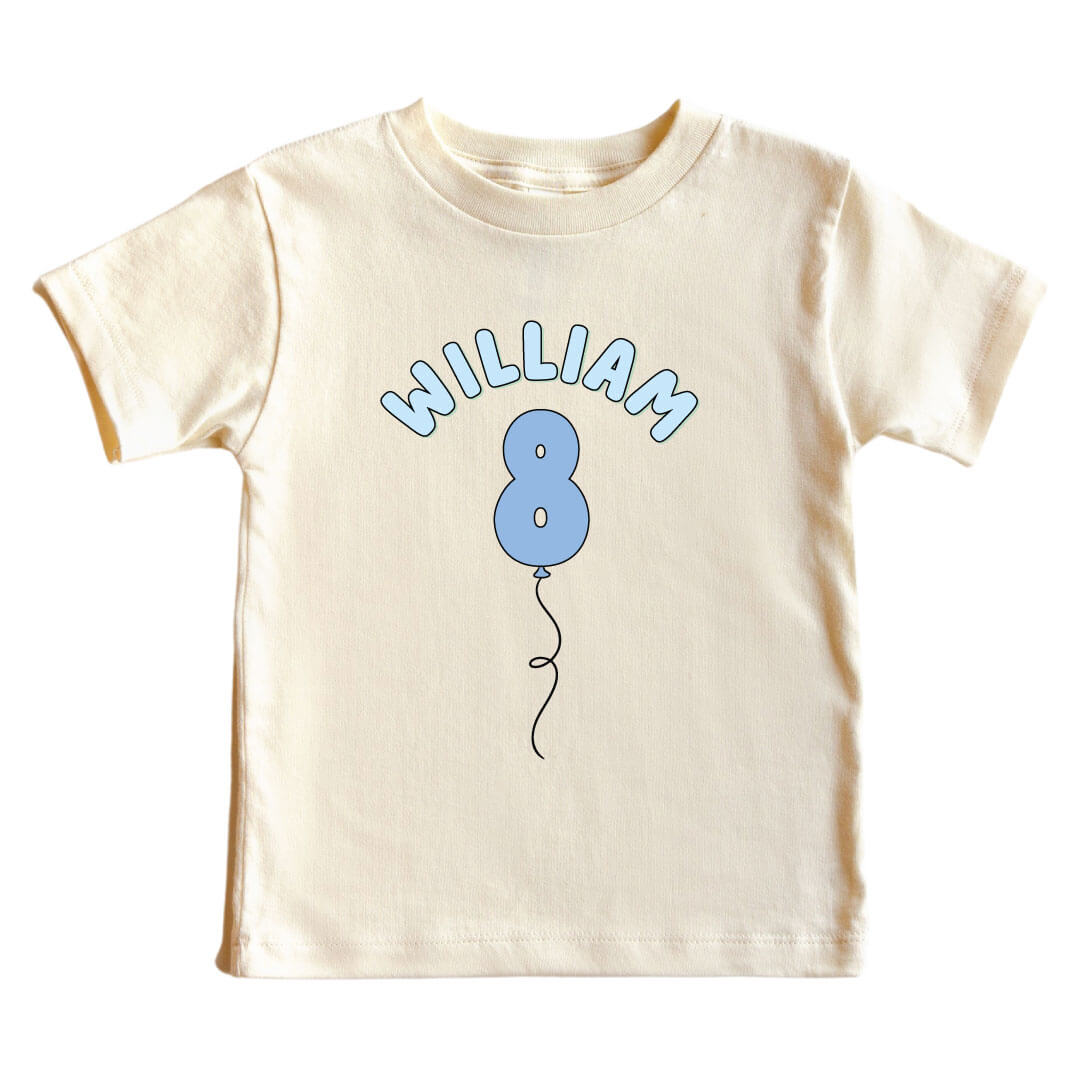 Personalized Blue Birthday Graphic Bodysuit & Kids Tee | Natural