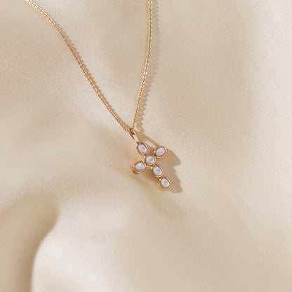 Mother of Pearl Cross Charm Necklace