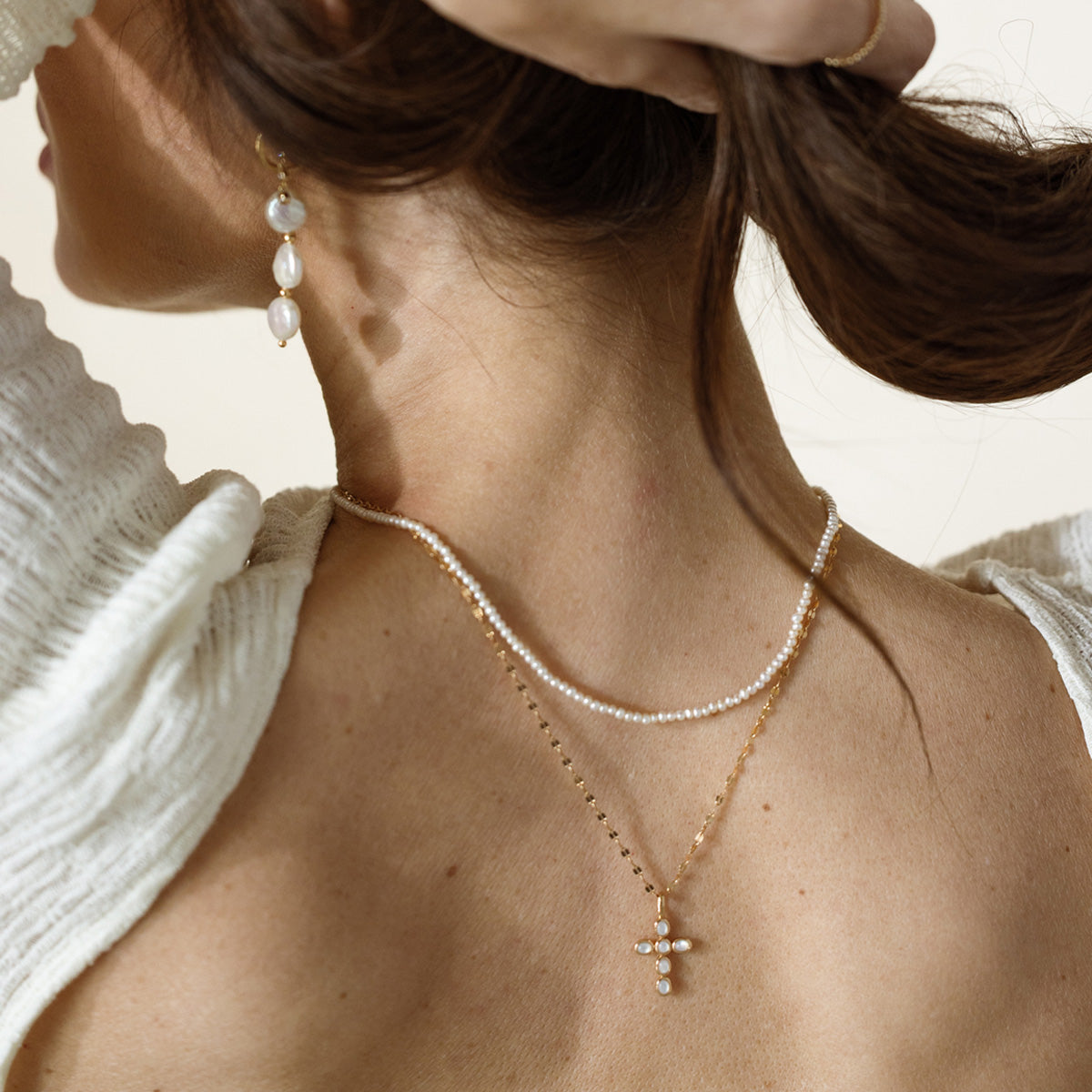 Mother of Pearl Cross Charm Necklace