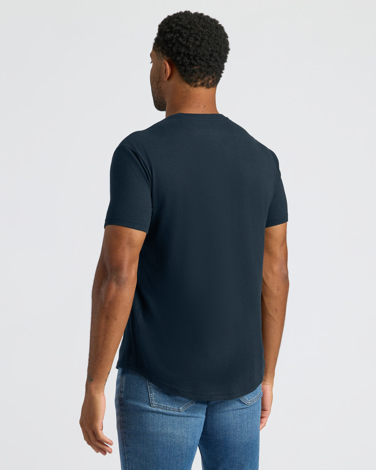 Navy Curved Hem Classic Crew Neck