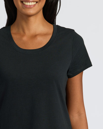Womens Black Slub Scoop Neck Tee 4-Pack