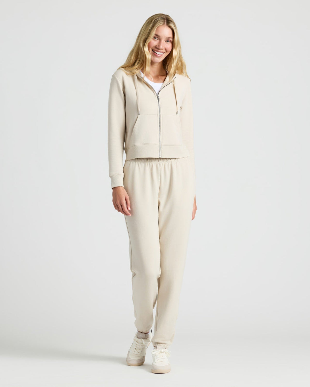 Womens Oatmeal Crop Zip Hoodie