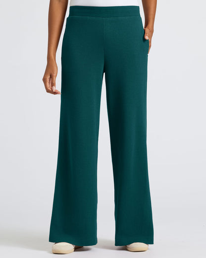 Womens Deep Emerald Waffle Long Sleeve Henley & Waffle Leg Pant 2-Pack